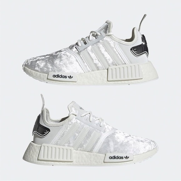 NEW Adidas NMD R1 Women’s Velour Crystal White & Silver Chrome Sz 7 - Picture 7 of 13